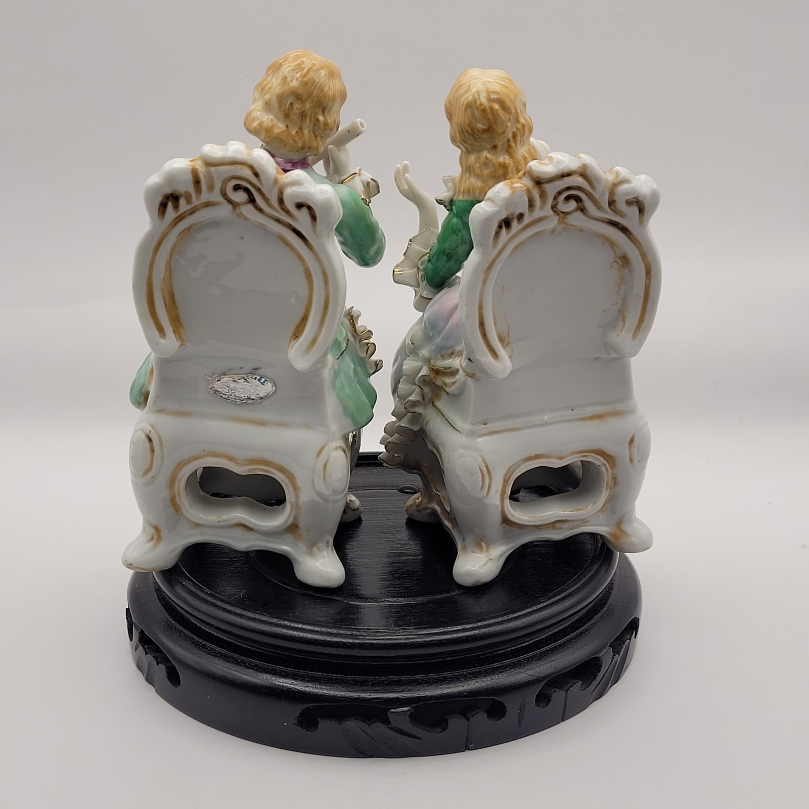 Vintage Victorian Colonial Man with Flute, Victorian Woman Clapping Hands 6″