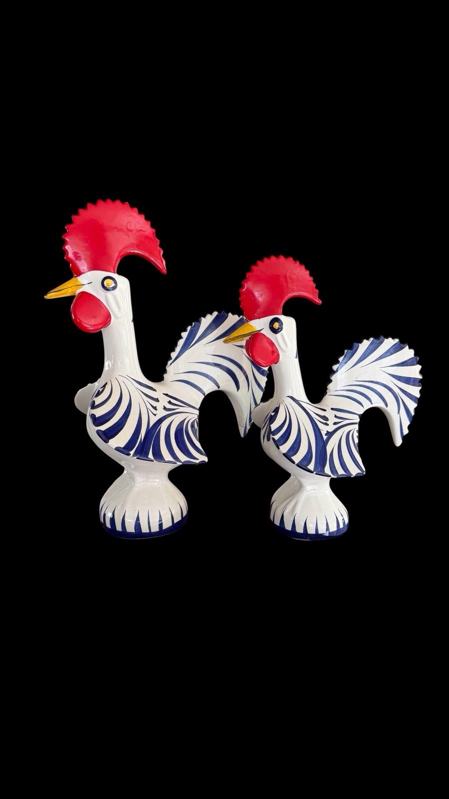 2 Roosters Of Barcelos Trust & Good Luck Figurines Hand Painted Portugal *FLAW*