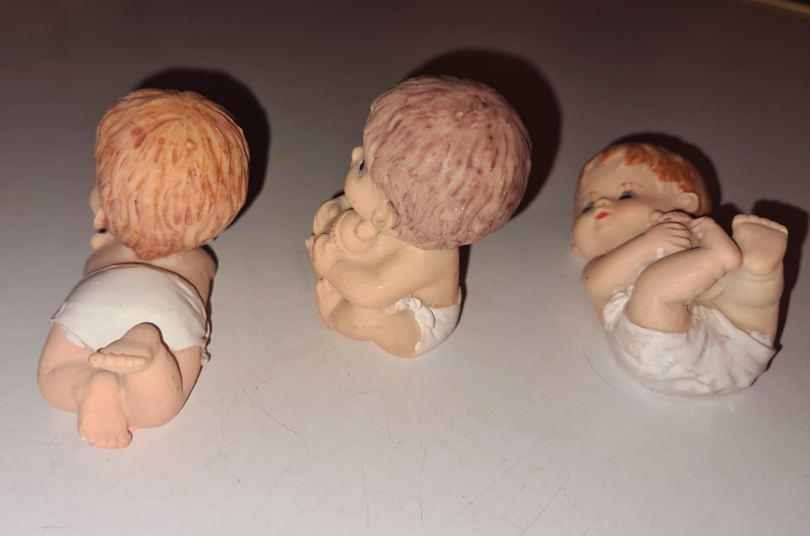 Vintage Set Of 3 Miniature Baby Figurines In Diapers Nursery Piano Babies Shower