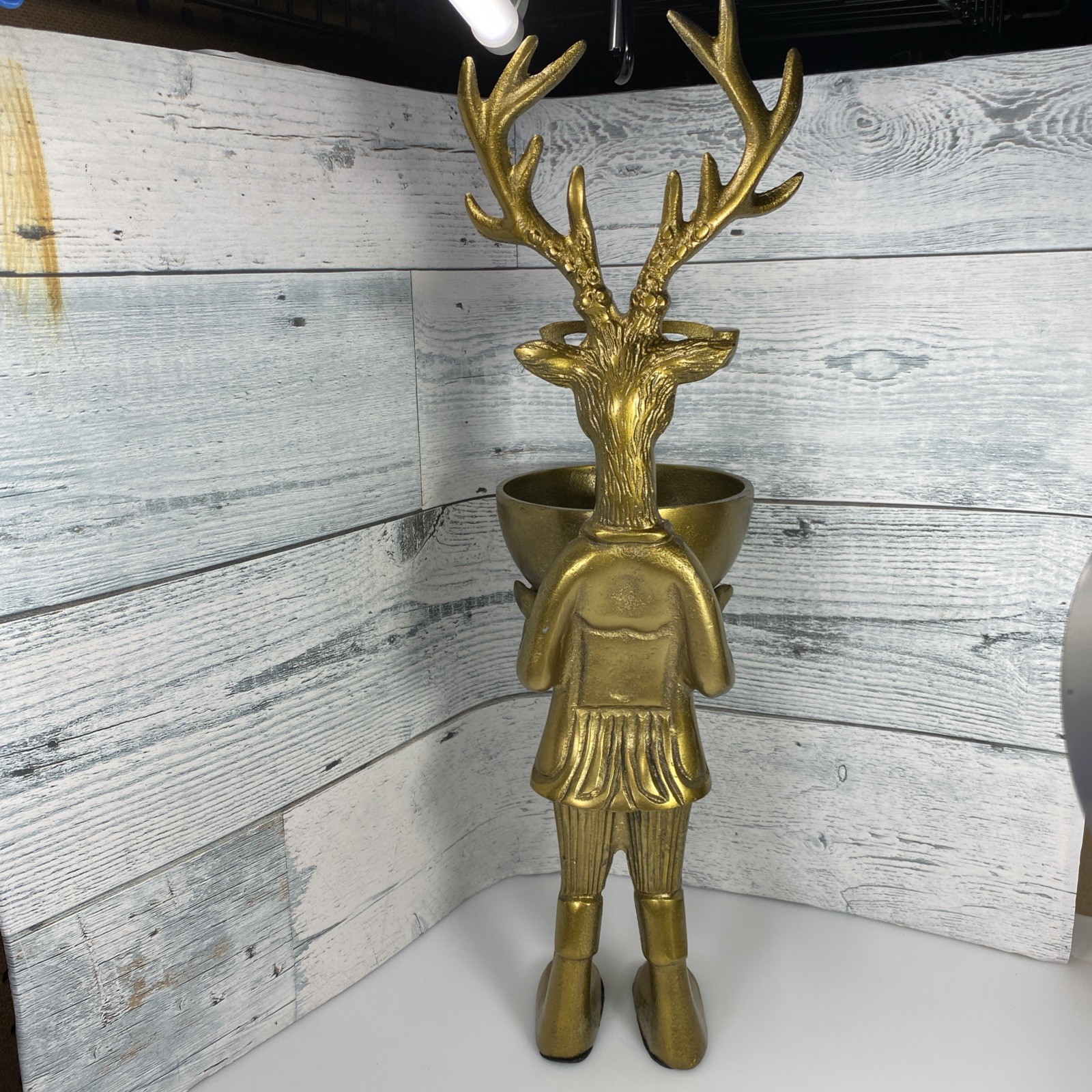 Brass Standing Deer with Bowl