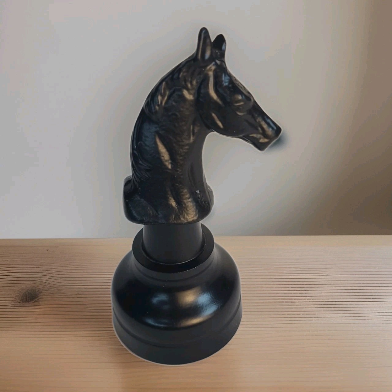 Black Large Knight Horse Head Chess Piece Figurine Statue Decor Metal 7″