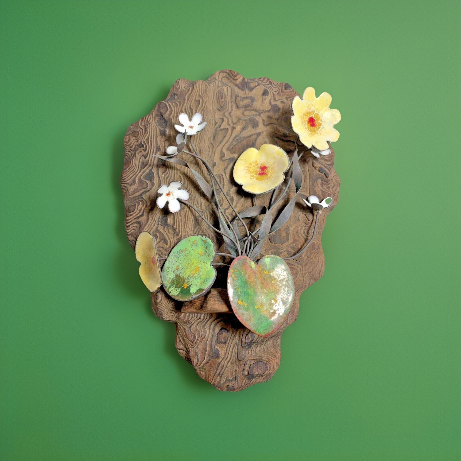 Vintage Mid Century Wood Wall Sculpture Enamel Copper Creations Lee Murrell RARE