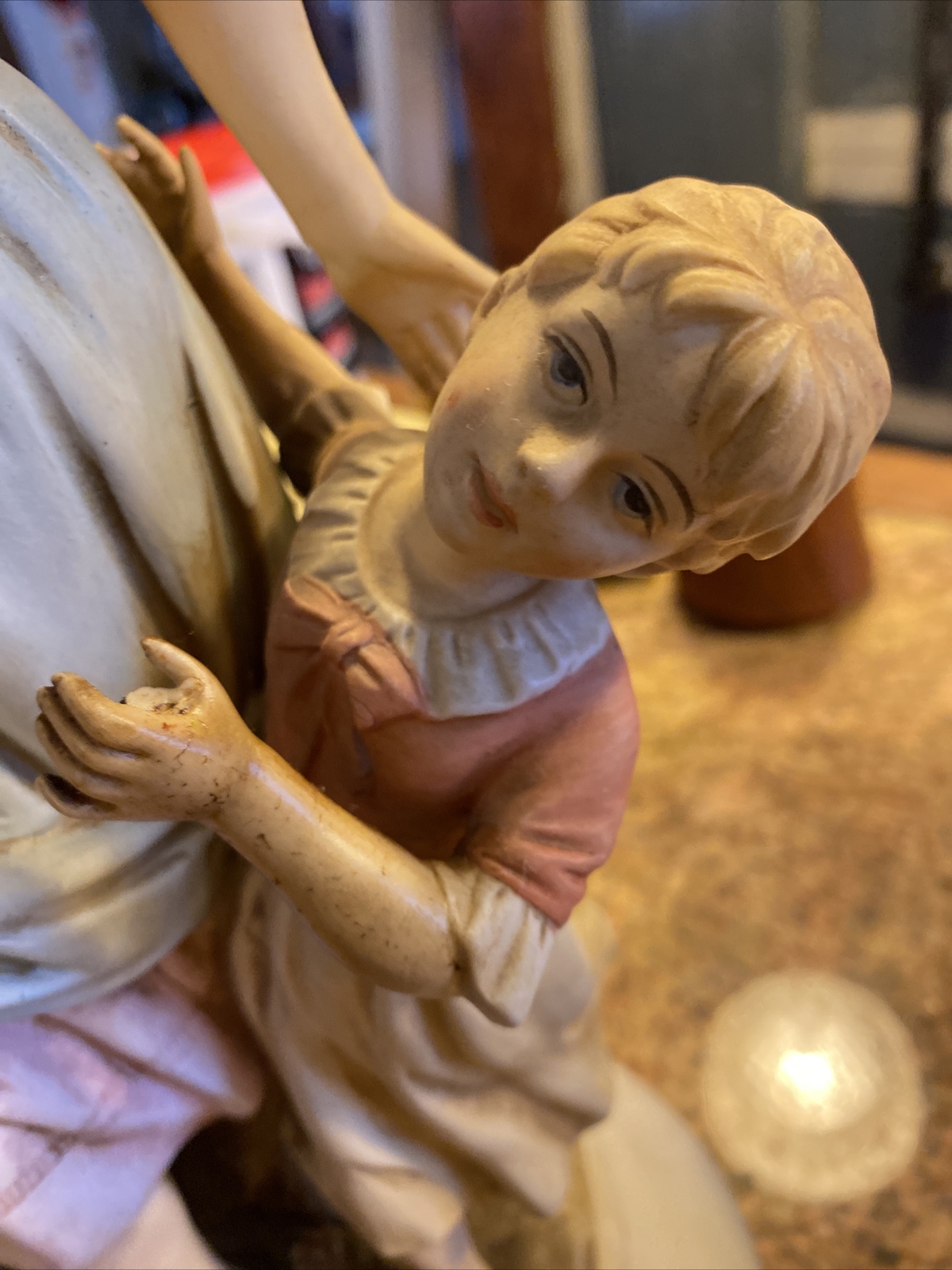 Lenwile Ardalt Hand Painted Figurine of Woman with Two Children On Pedestal RARE
