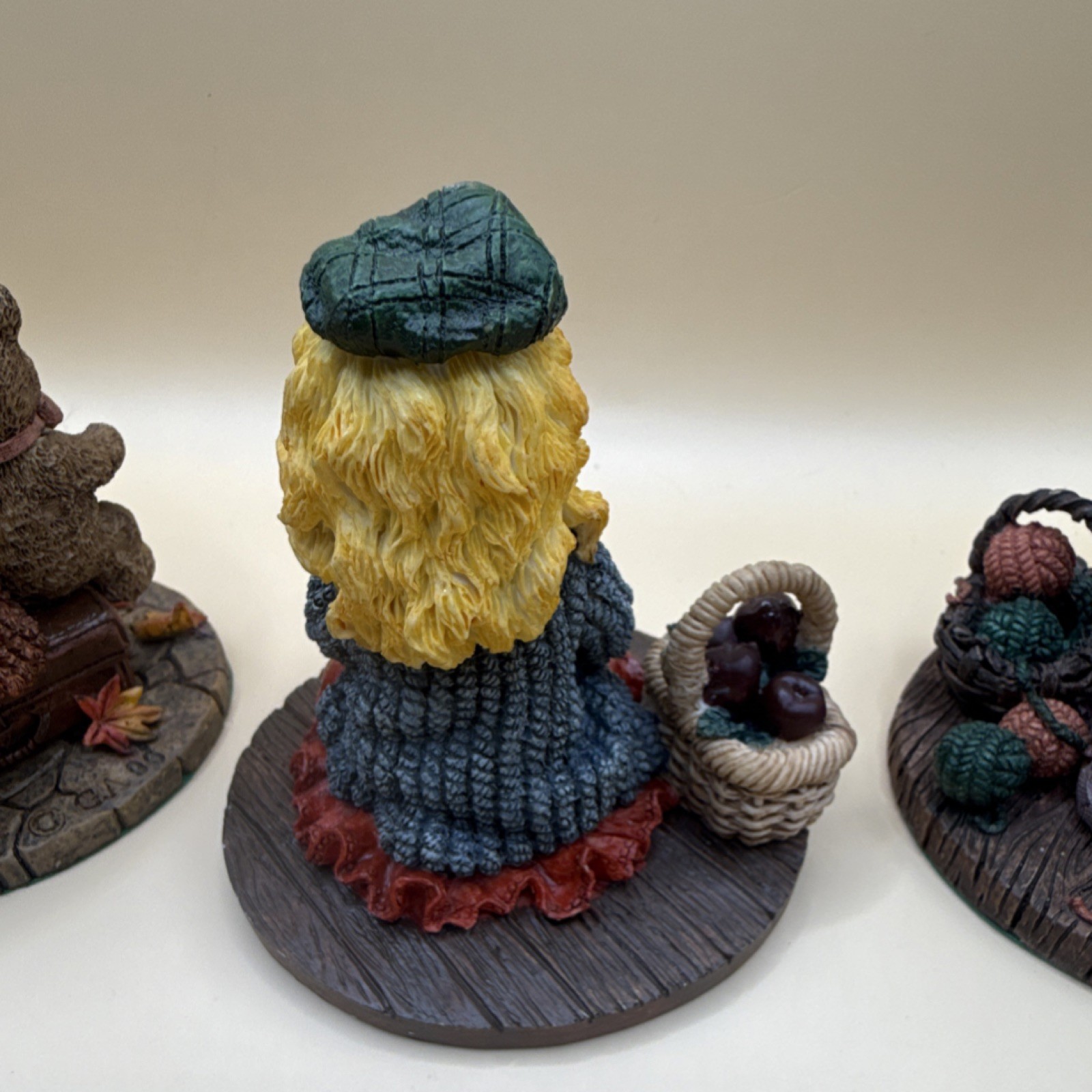 Girl Resin Figurine Set of 3 Painted Carvings Traditional Collectible 1996
