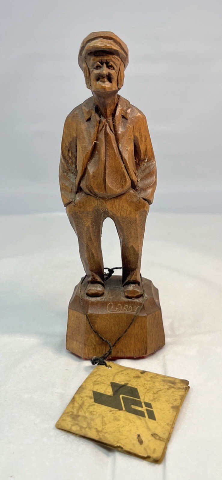 Caron Carving Older man Hands in Pocket Folk Art 6 Inches Tagged And Signed