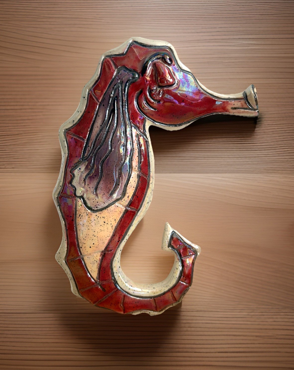 VTG 2000 Blue Sky Clay Works SEAHORSE Wall Hanging 6.5″ Artist Heather Goldminc
