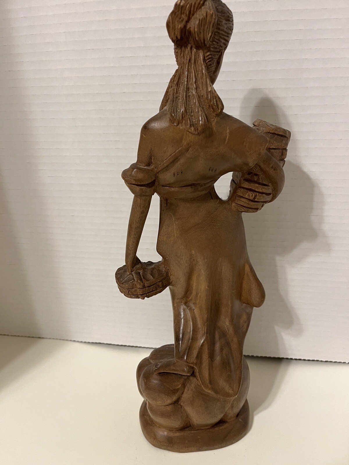 Vintage Renaissance Wood Sculpture Lady With Baskets