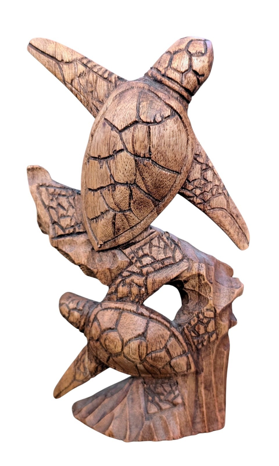 Hand-Carved Wooden Sea Turtle Sculpture Figurine Coastal Beach Decor