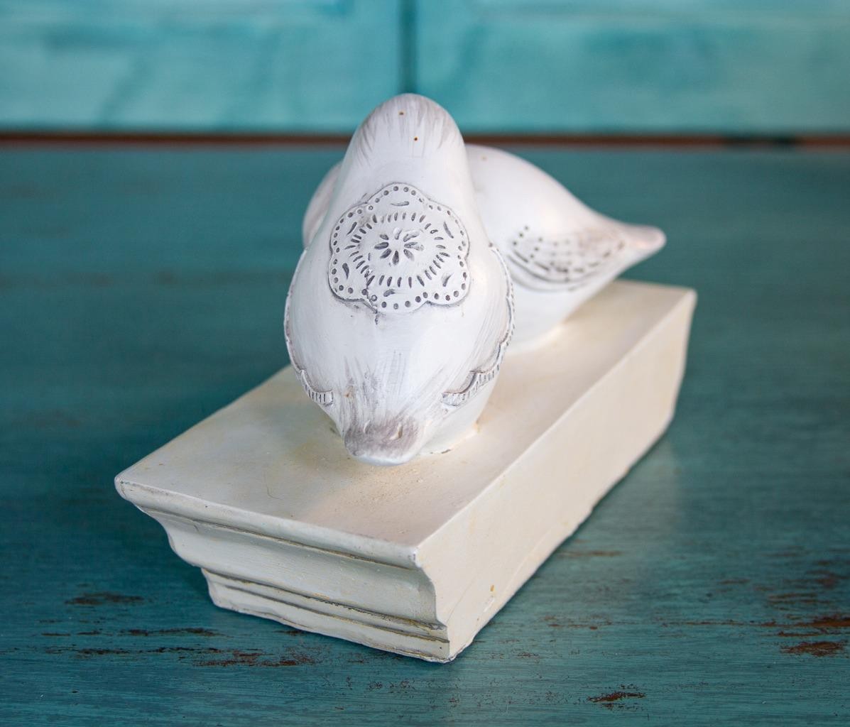 Vintage White Love Birds Carved Wood Look Sculpture Shabby Chic Distressed