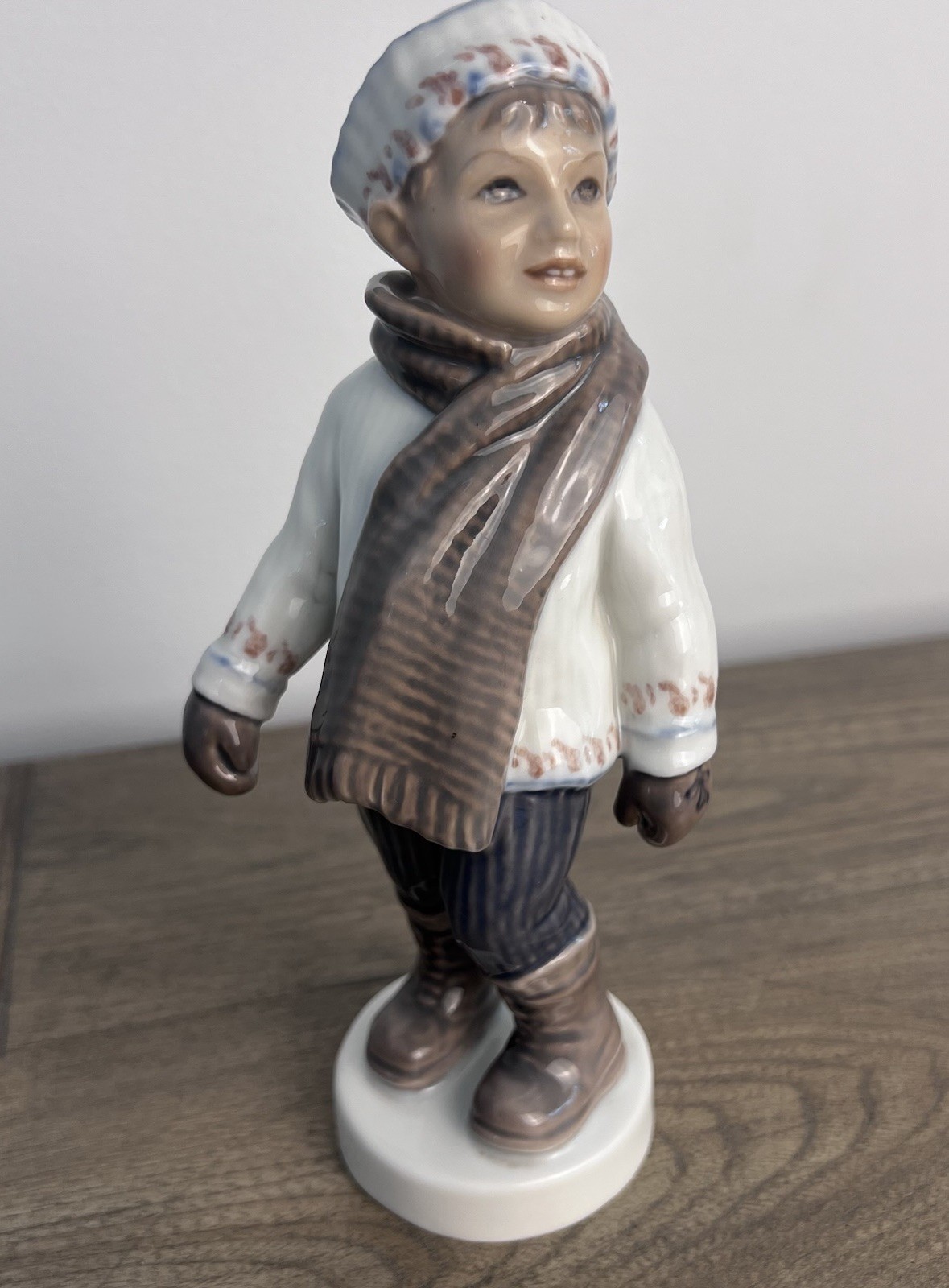 Vintage Dahl Jensen Denmark 1064 Boy in Winter Clothes Scarf Porcelain Figurine