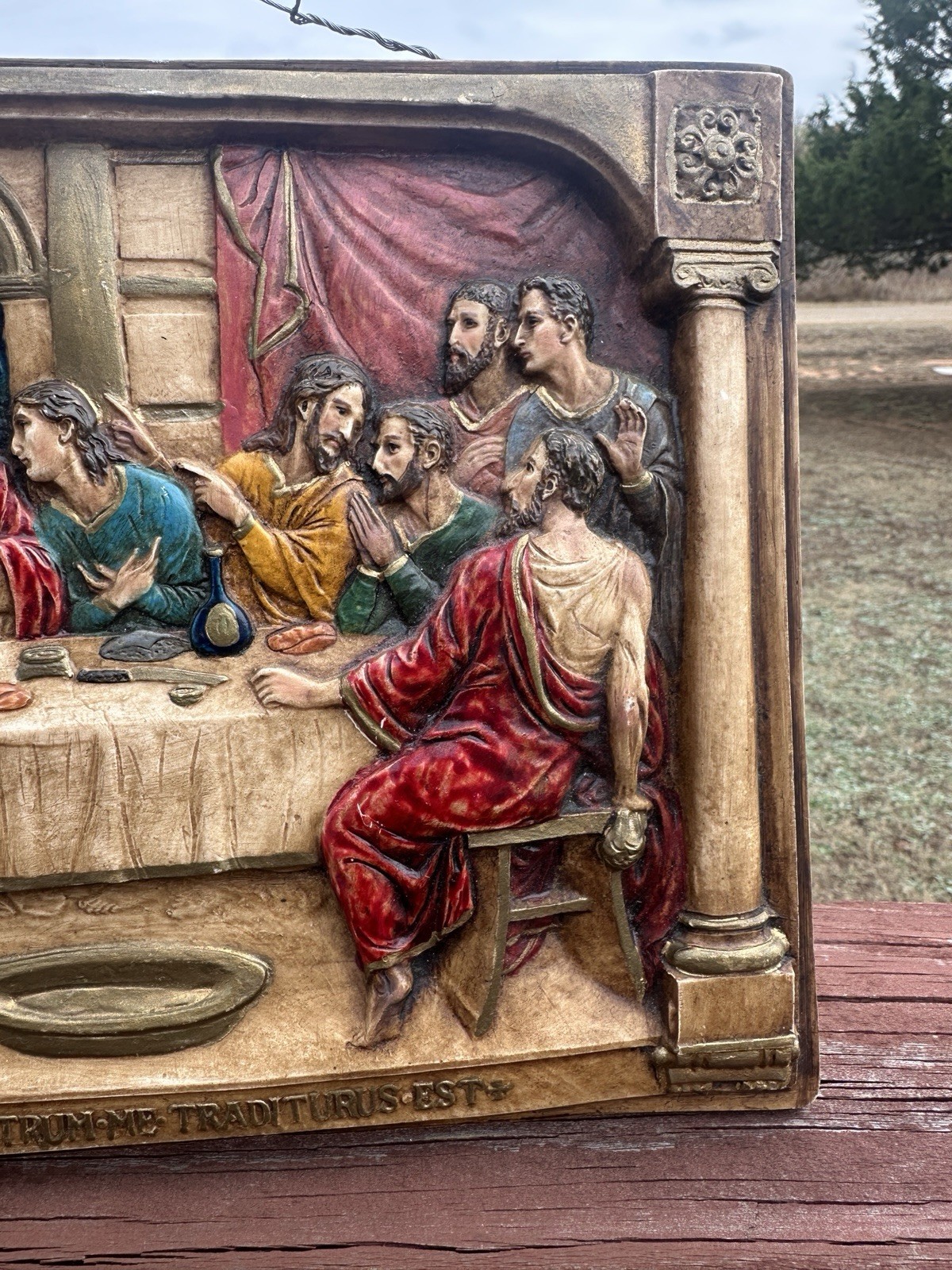 Vtg Hand Painted The Last Supper Wall Plaque Picture Chalk Plaster 13.5” x 8”