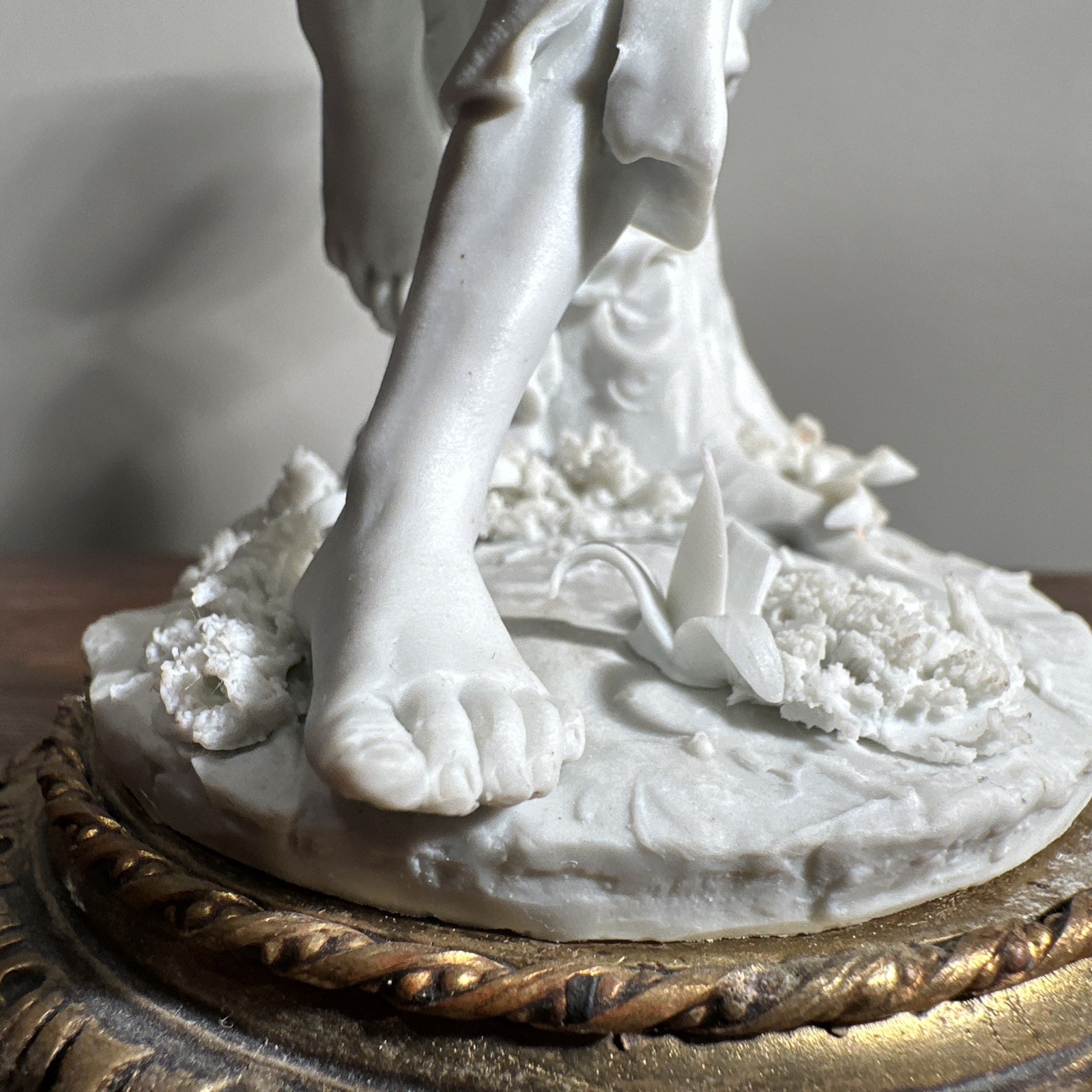 Beautiful Signed Porcelain Bisque Young Couple On A Gilded Bronze Base 9.25” Set