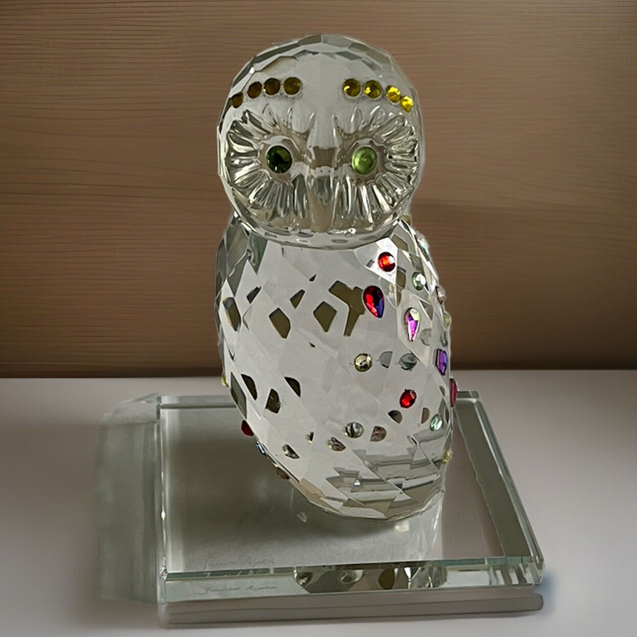 Crystal Judith Ripka Owl w/Multi Gemstones Paper Weight Signed