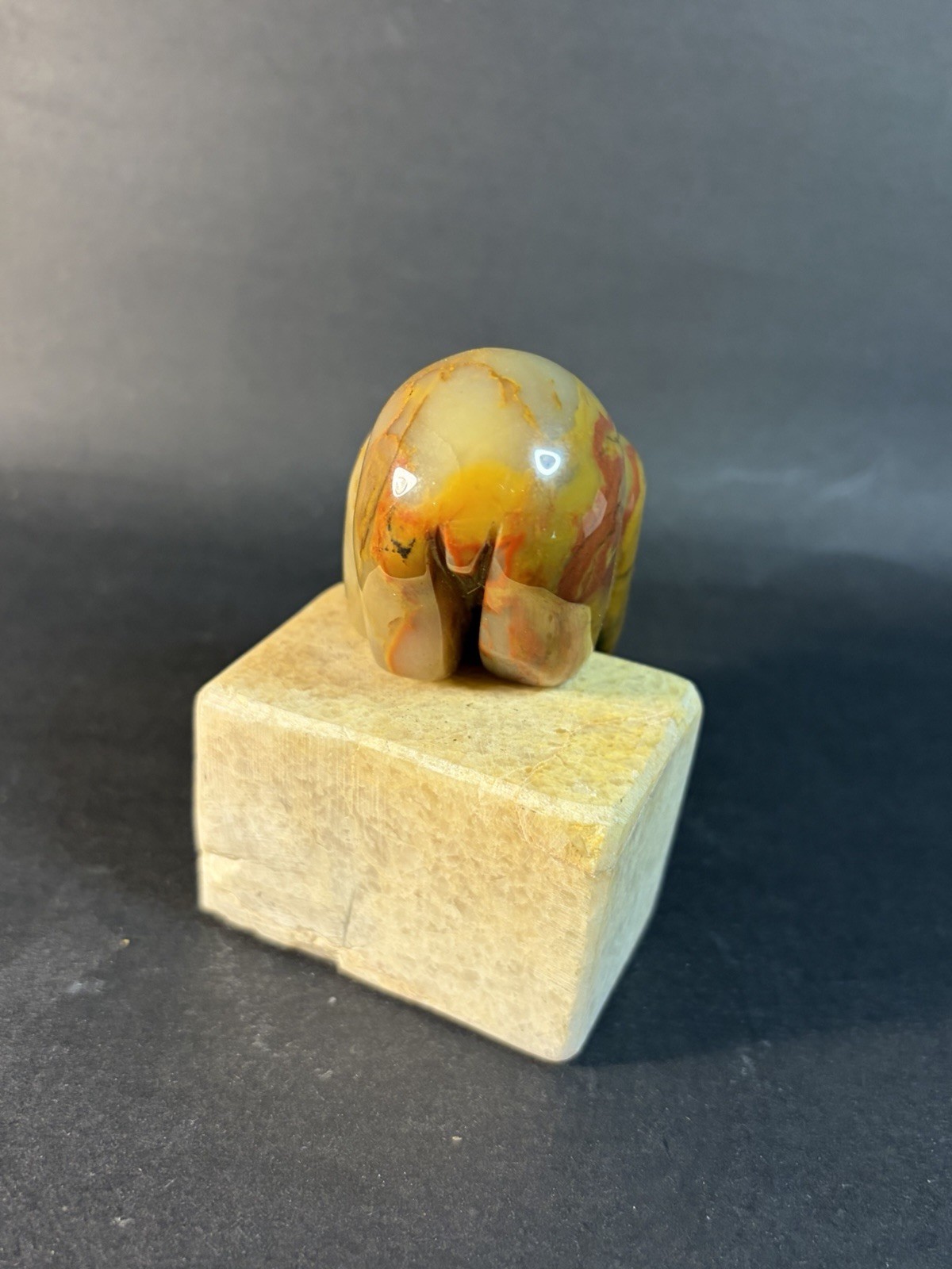 Small Carved Alabaster? Stone Bear With Fish On Stone Platform ( Crack) 3.25”