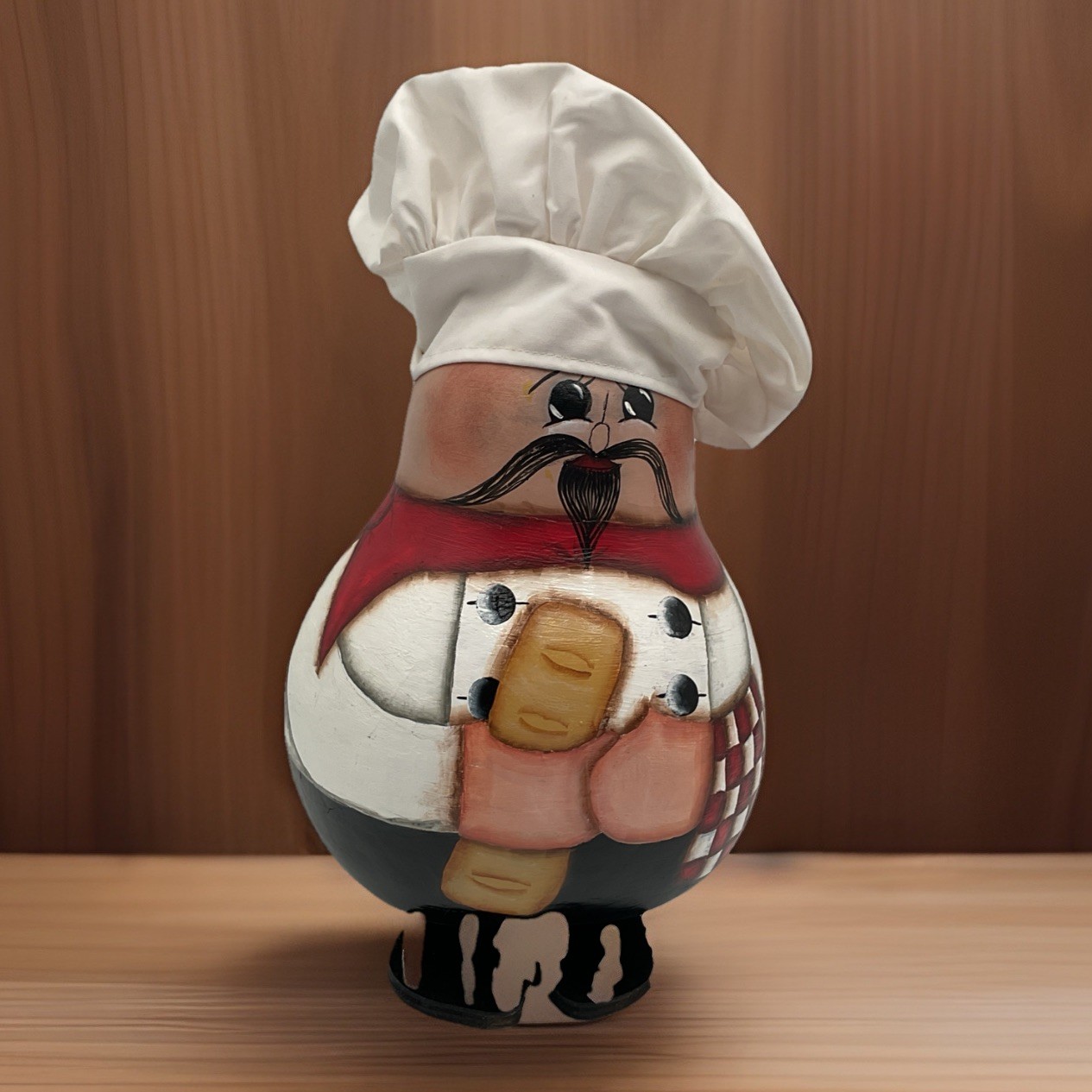 Hand Painted Wooden Chef Figure With Fabric Hat 14” Kitchen Decor