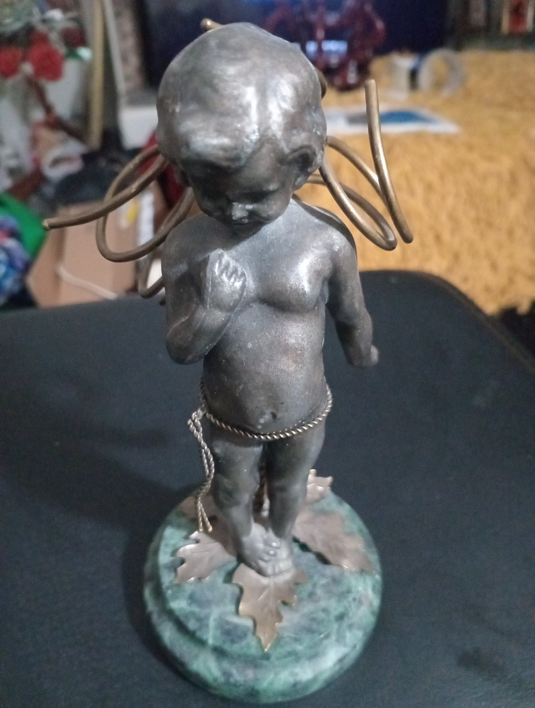 VTG 70’s Petites Choses Art Nouveau Cherub Leaf Marble Base Bud Planter USA Made