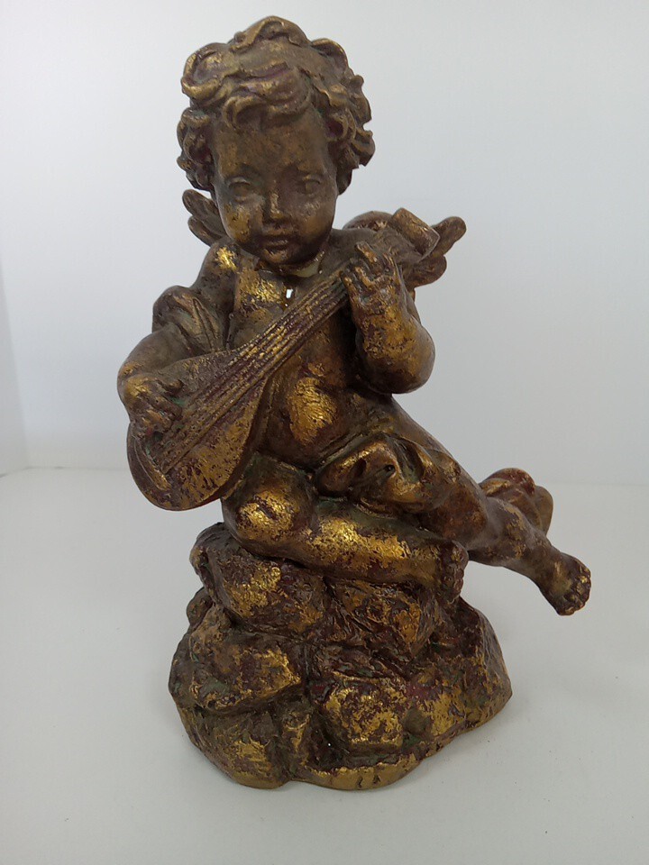 STATS 1983 “Pacific Rim” Gold Tone Baroque Style Angel Cherub with Mandolin
