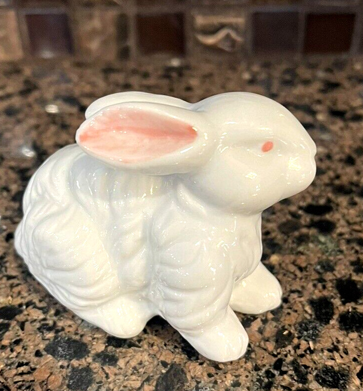 Porcelain Small White Rabbit Applied Flowers Easter Spring