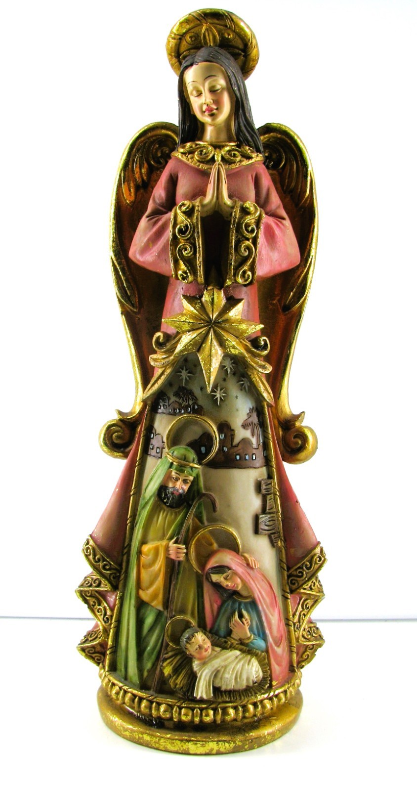 Praying Angel Figurine Nativity scene Carving on Gown