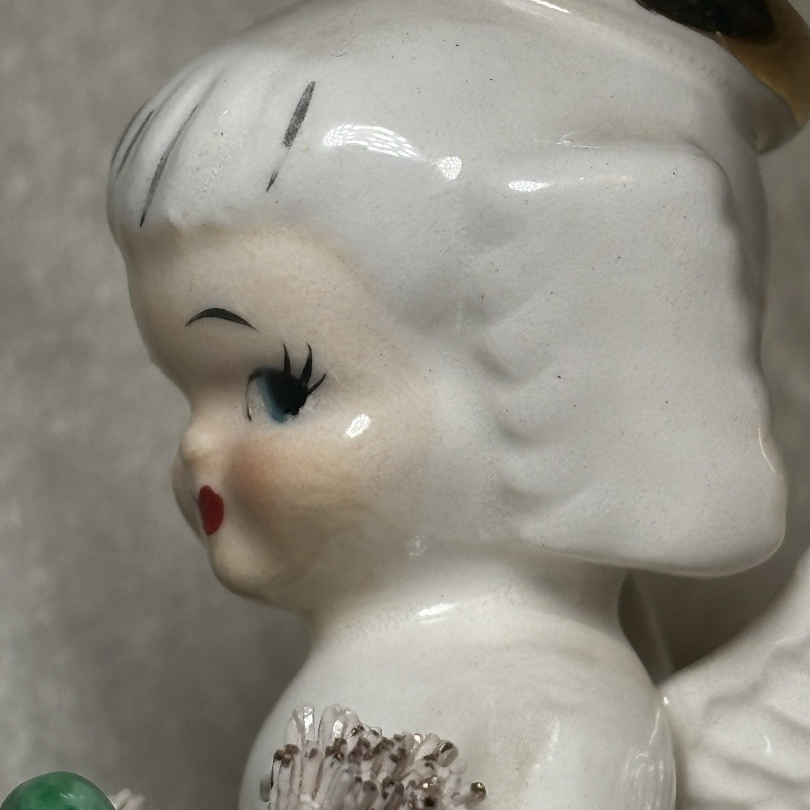 Vintage Napco Girl Angel March Birthday 1294 Japan Figurine Spaghetti Glass