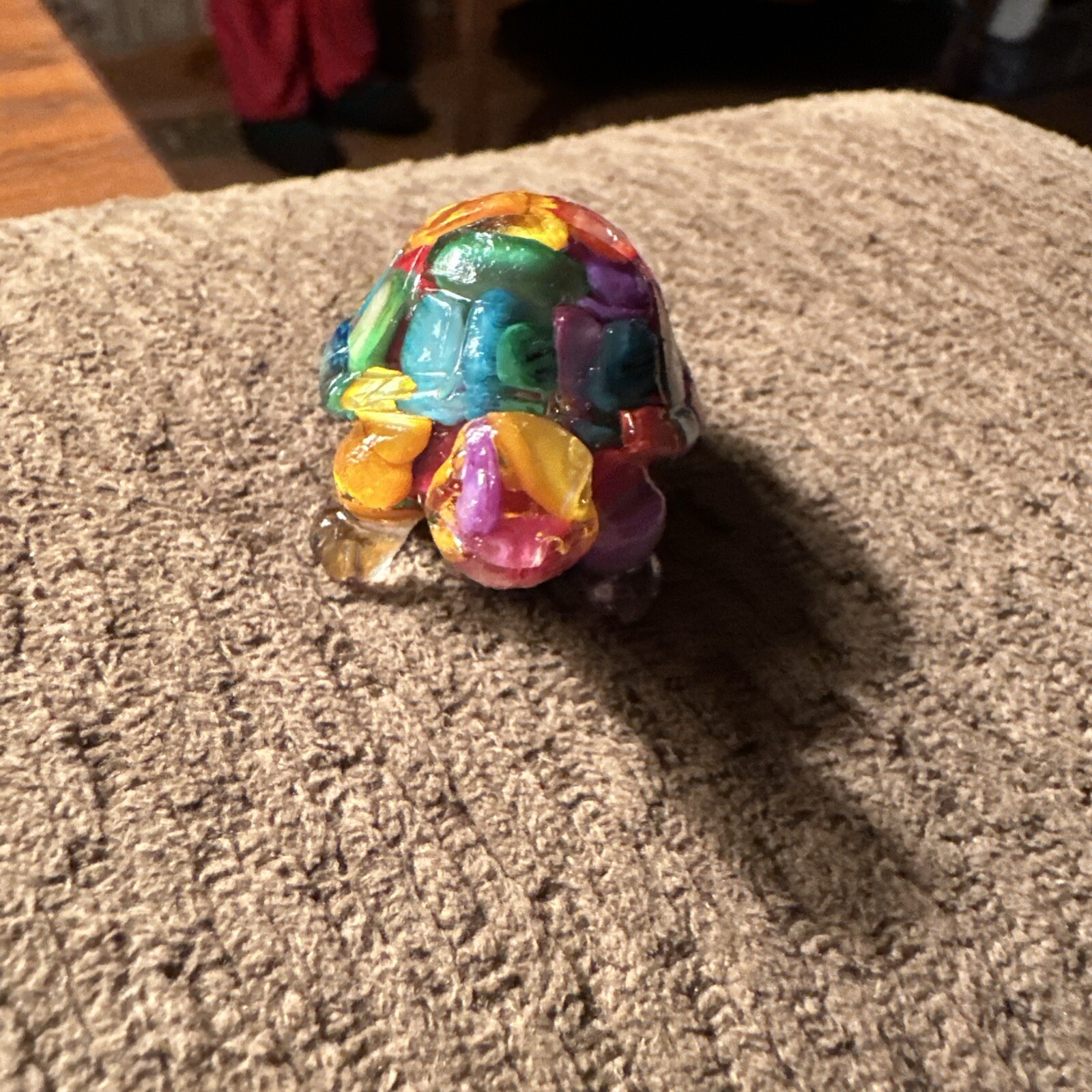 Charming Resin Encased Multi Colored Stones Turtle Figurine