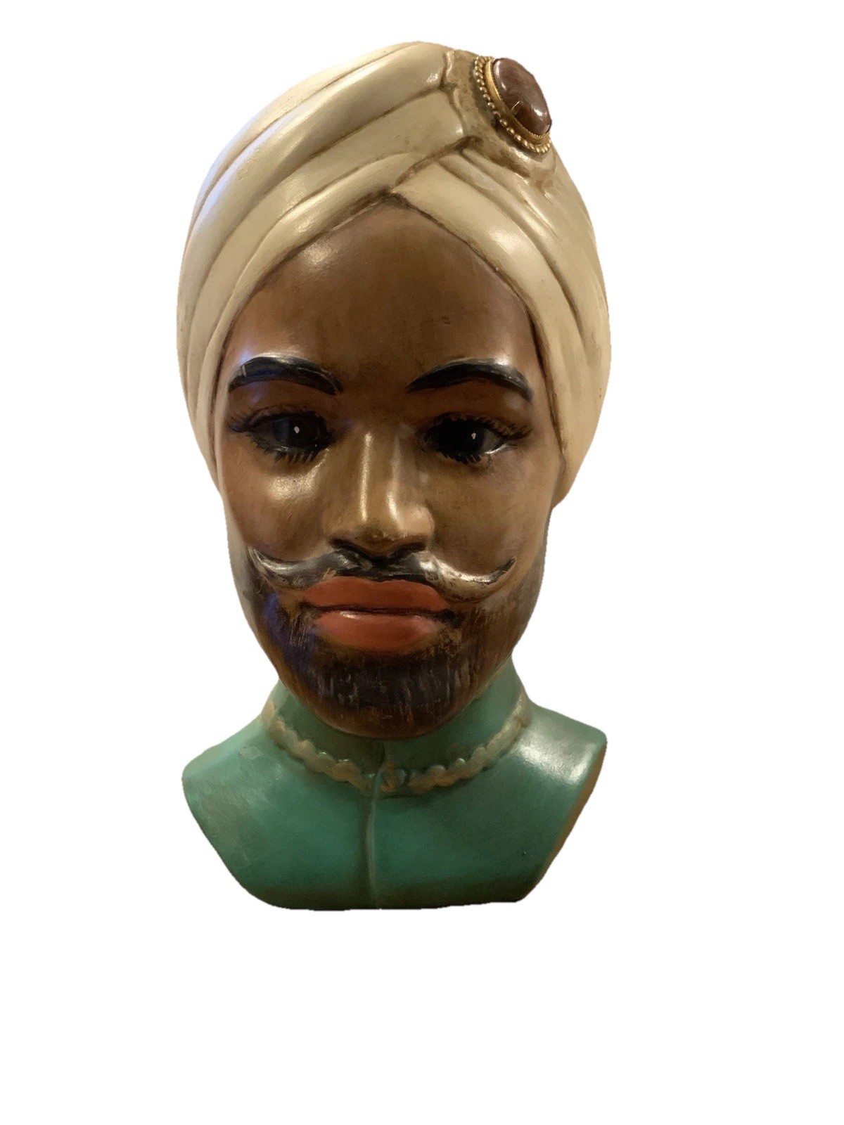 Vintage MCM Marwal Mold Chalkware Head Bust Scarf Wrap Turban 10” Mid Century