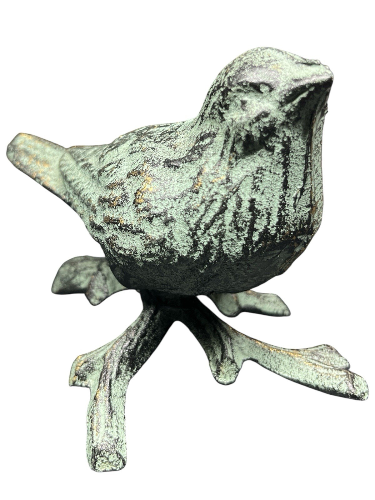 Vintage Solid Metal Bird Figurine – 1 lb 3 oz – Aged Green Patina Sculpture