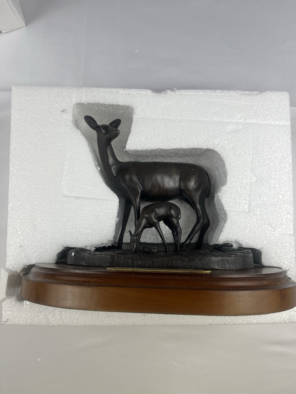 Deer & Fawn Sculpture on Wooden Base “As the Deer” Decorative Figure Plaque