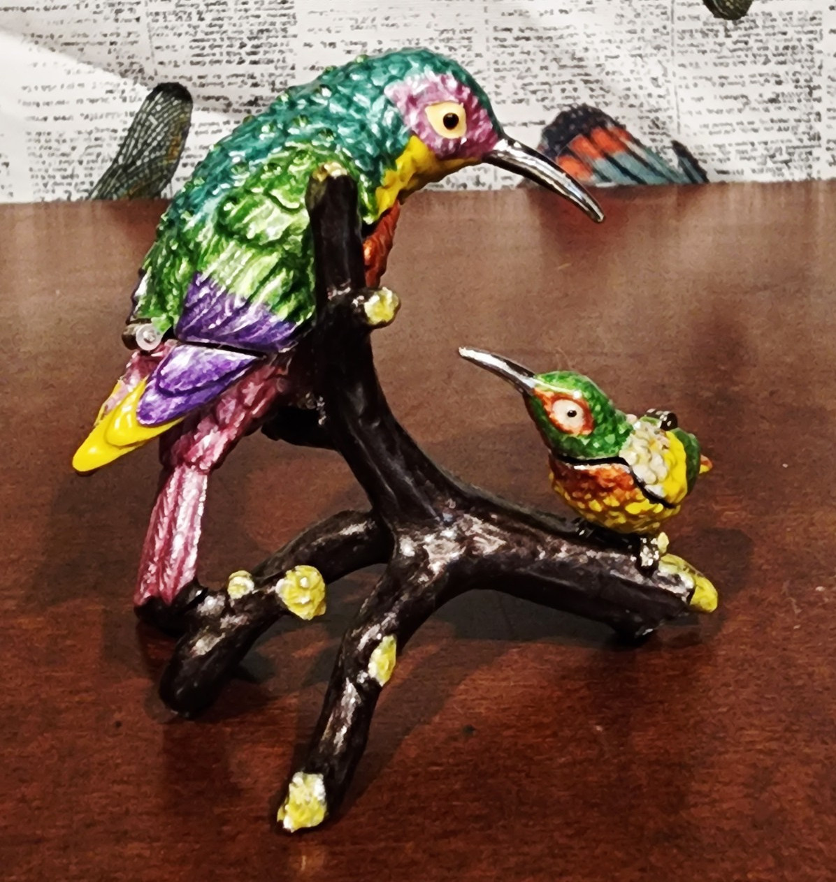 Bejeweled Mother & Baby Bird Trinket Box with Crystals – Hinged Keepsake Box