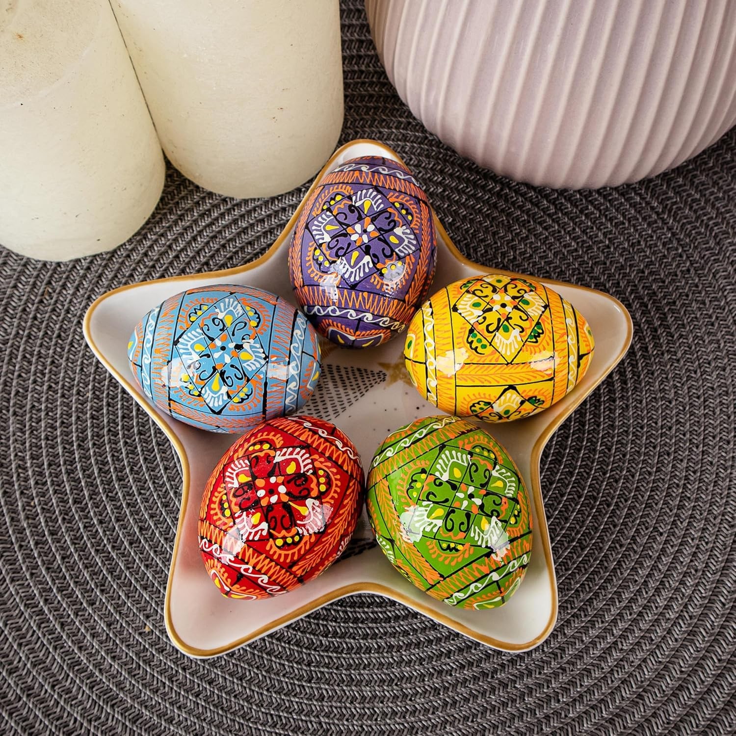 5 PCS Easter Eggs Decor 2,5 Pysanky Hand Painted Wooden Ukrainian Pisanki