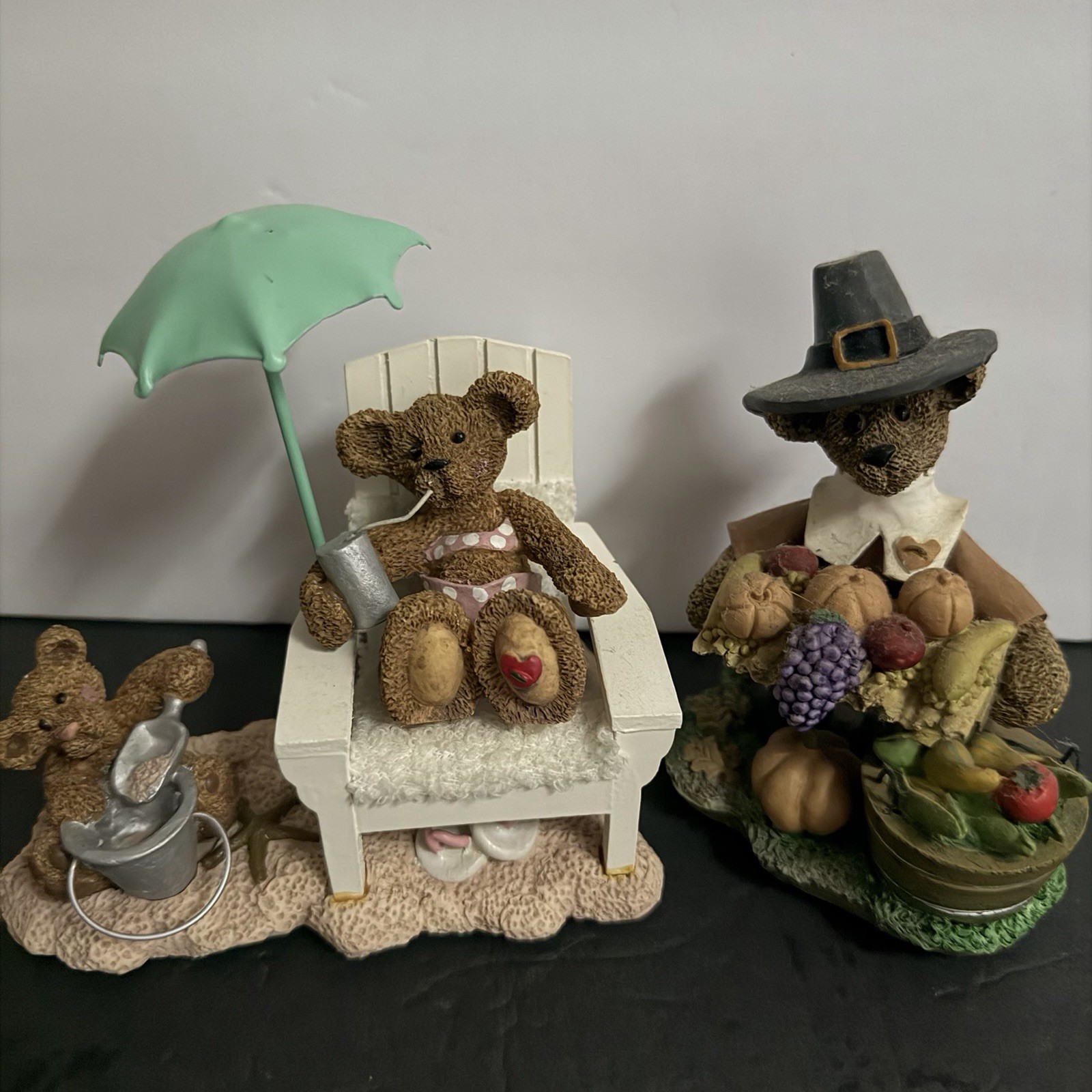 VTG Rare Perpetual Wooden Calendar Bear Of The Month with 12 Teddy Bear Figures