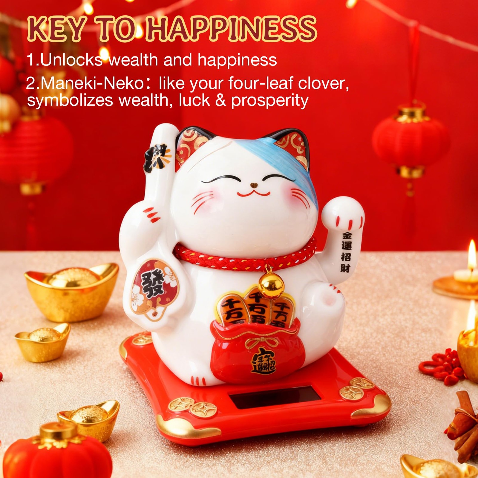 Lucky Cat Waving Arm 4 Inch, Good Lucky Fortune Cat Maneki Neko Chinese Cat S…