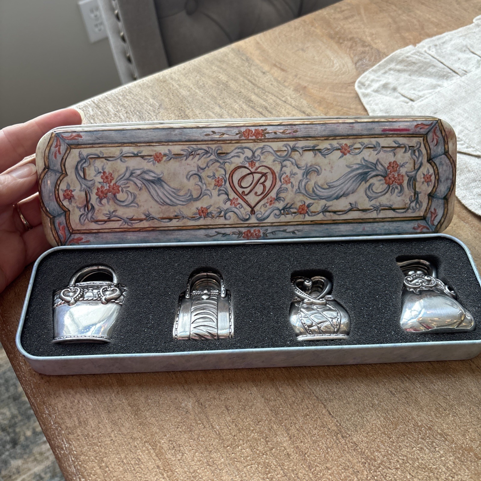 Brighton Accent Purse Shaped Place Picture/Card Holders, Set of 4 Silver Plated