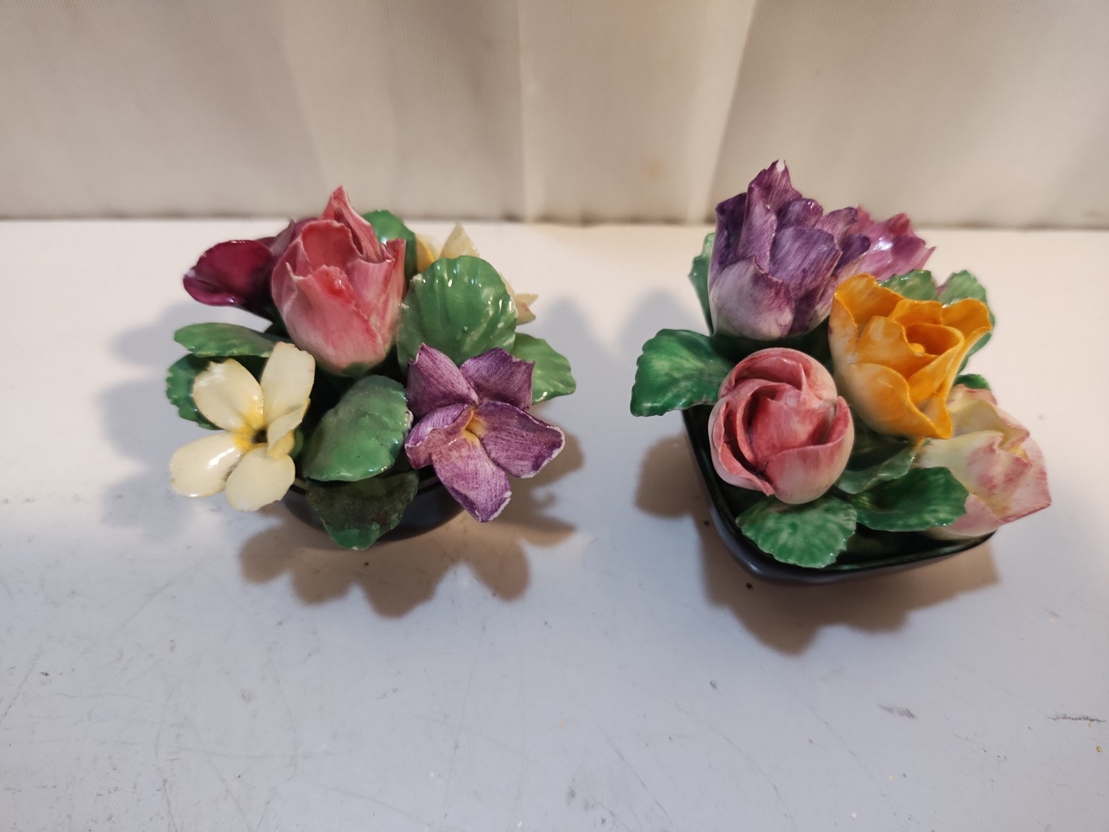 Antique Coalport Bone China Mini Potted Flower Bouquet 1.5”x2” England 2 Pc READ