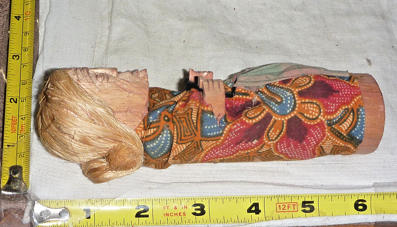 Vtg Hand Made Wood Asian Woman Figurine/DOLL – Free Standing ~6” High