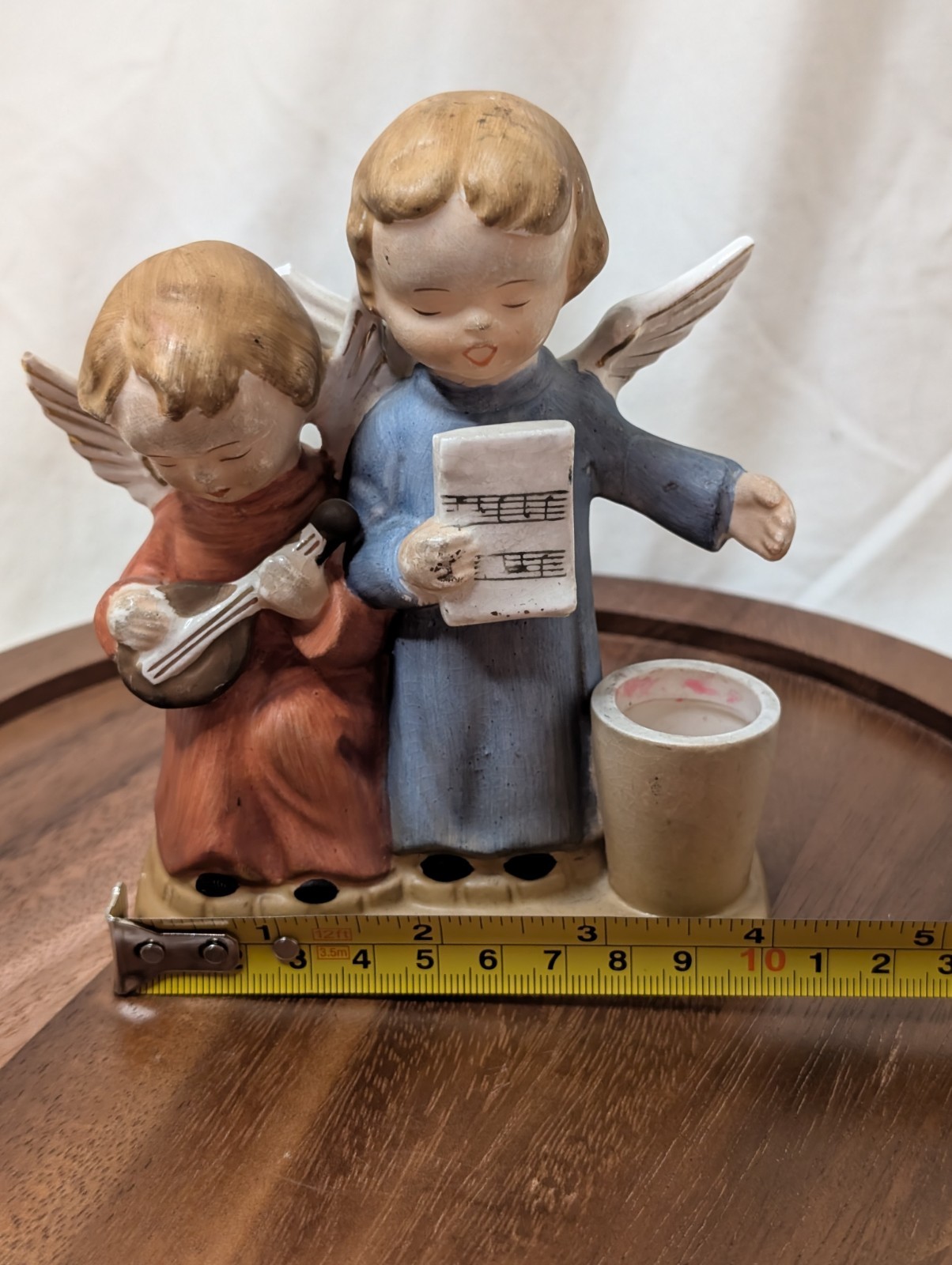 Vintage Pair Carol Singing Angels Taper Candle Holder Made in Japan Instrument