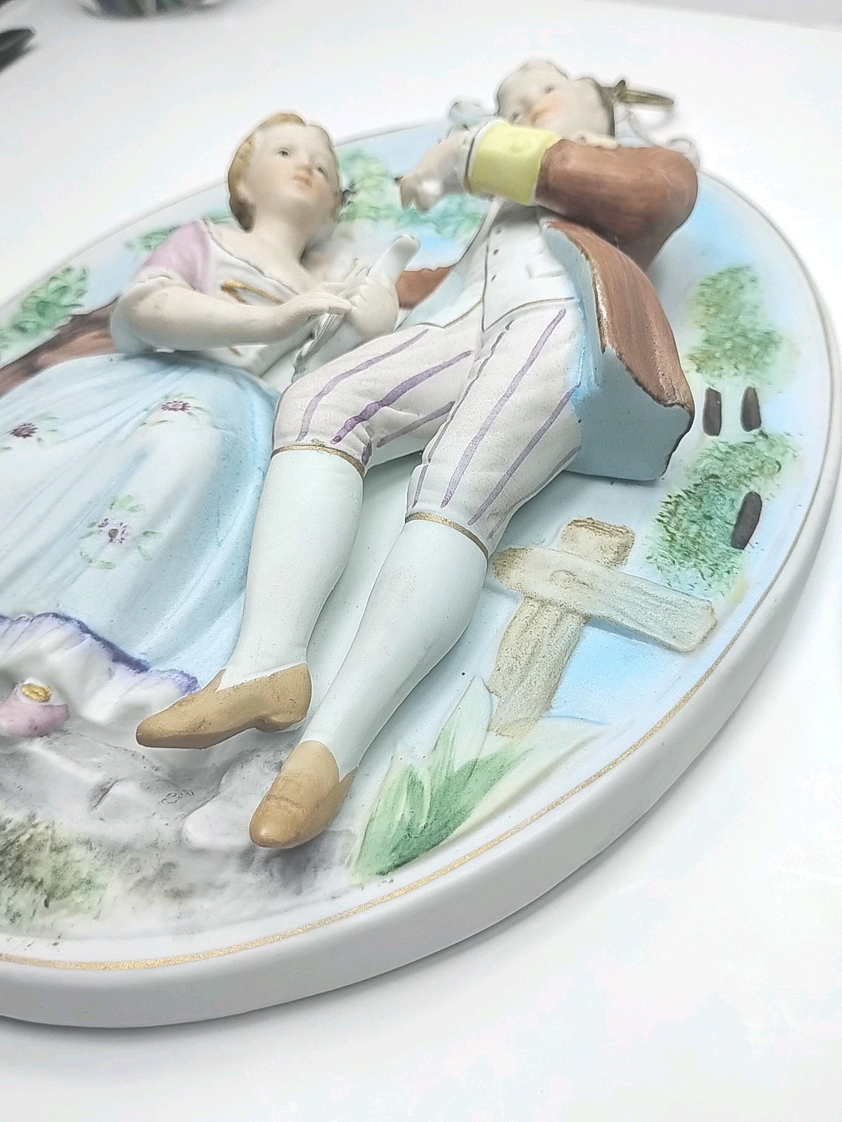 Vintage Porcelain Courting Couple Plaques With Man And Women Set Of Two 🥳