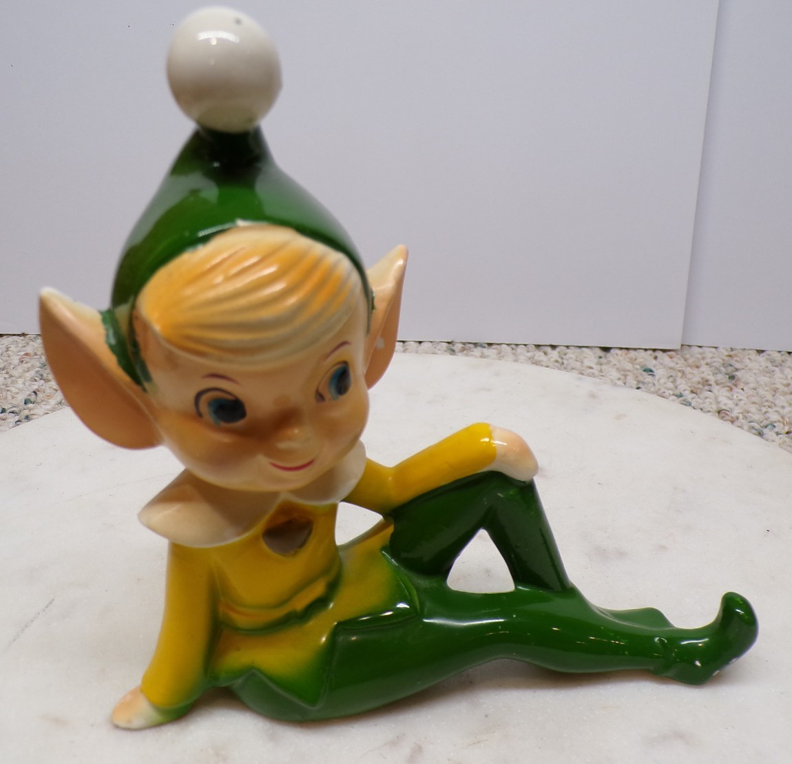 Vintage Large Elf Pixie Sitting-Lounging Figurine with Pom Pom On Hat MCM