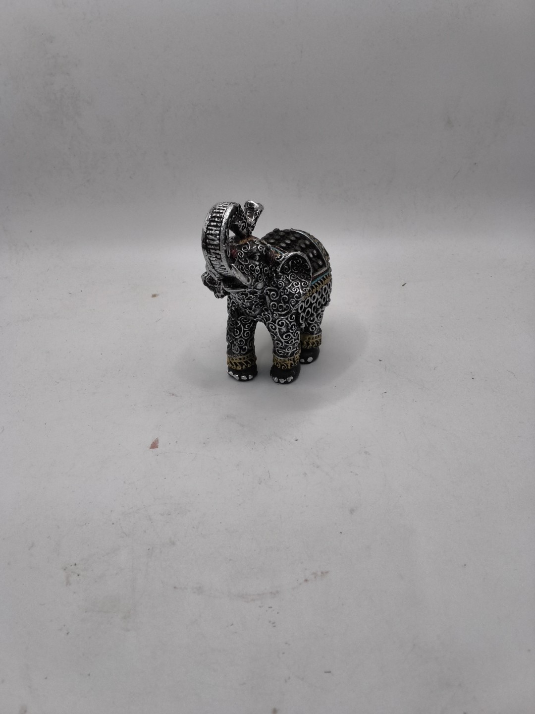 Trunk Up Lucky Gold & Silver Rhinestones Elephant Figurine