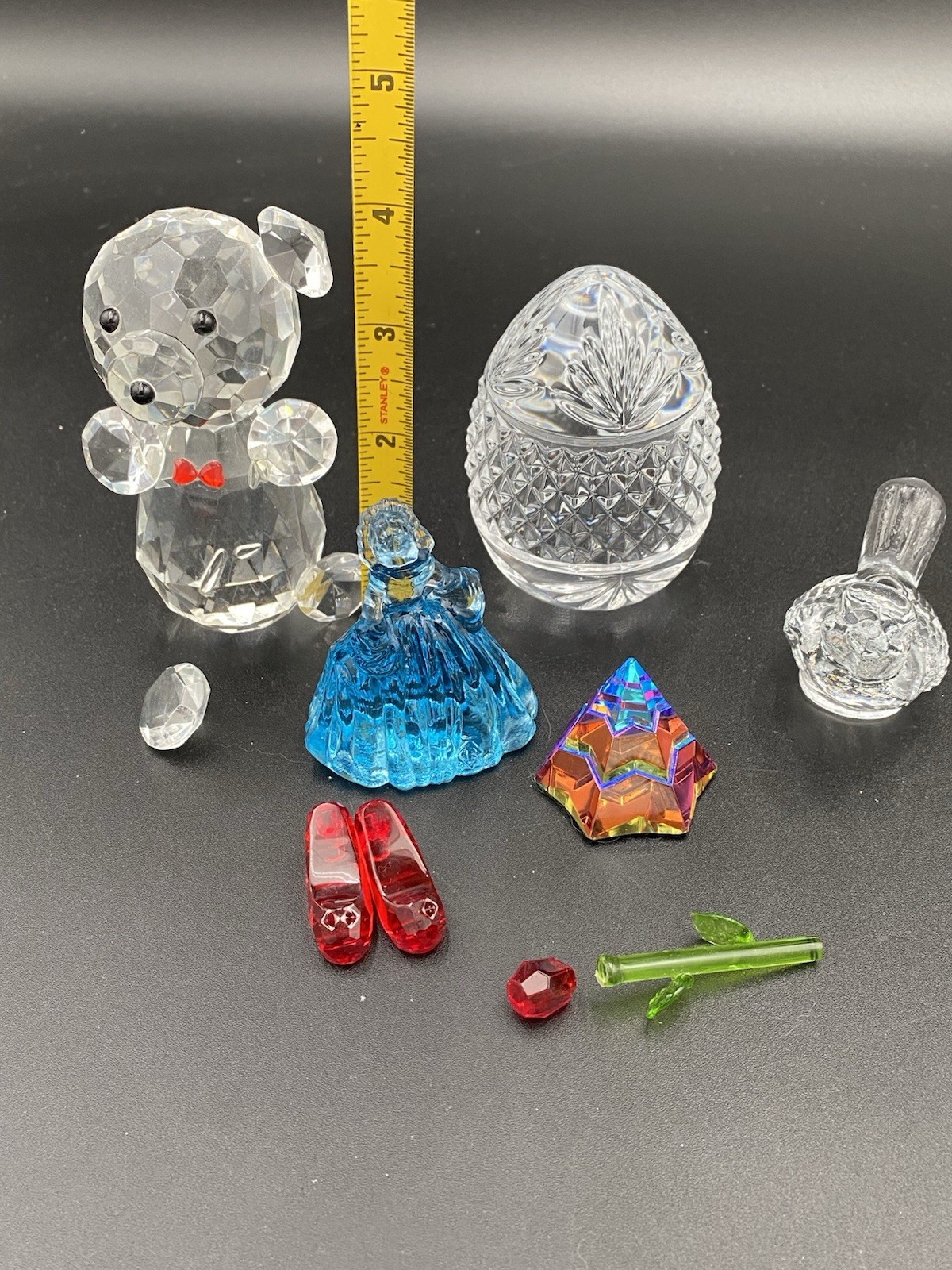 Lot Of Crystal/Glass Figures Repair/Damaged Ruby Slippers Rose Pyramid Teddy