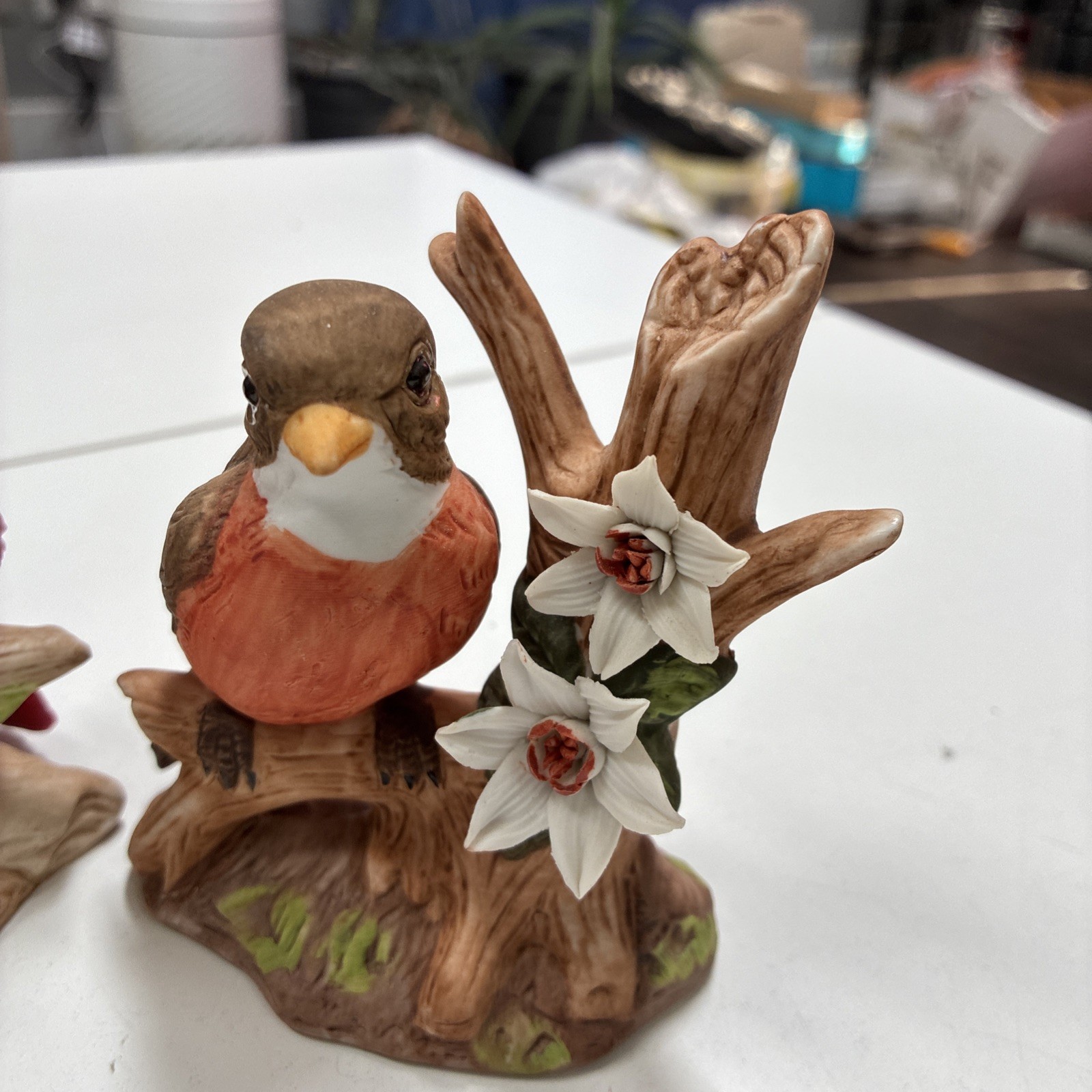 Bird Figurine Set of 4 | Songbirds on Flowers | Spring Gift Decor 4” Porcelain