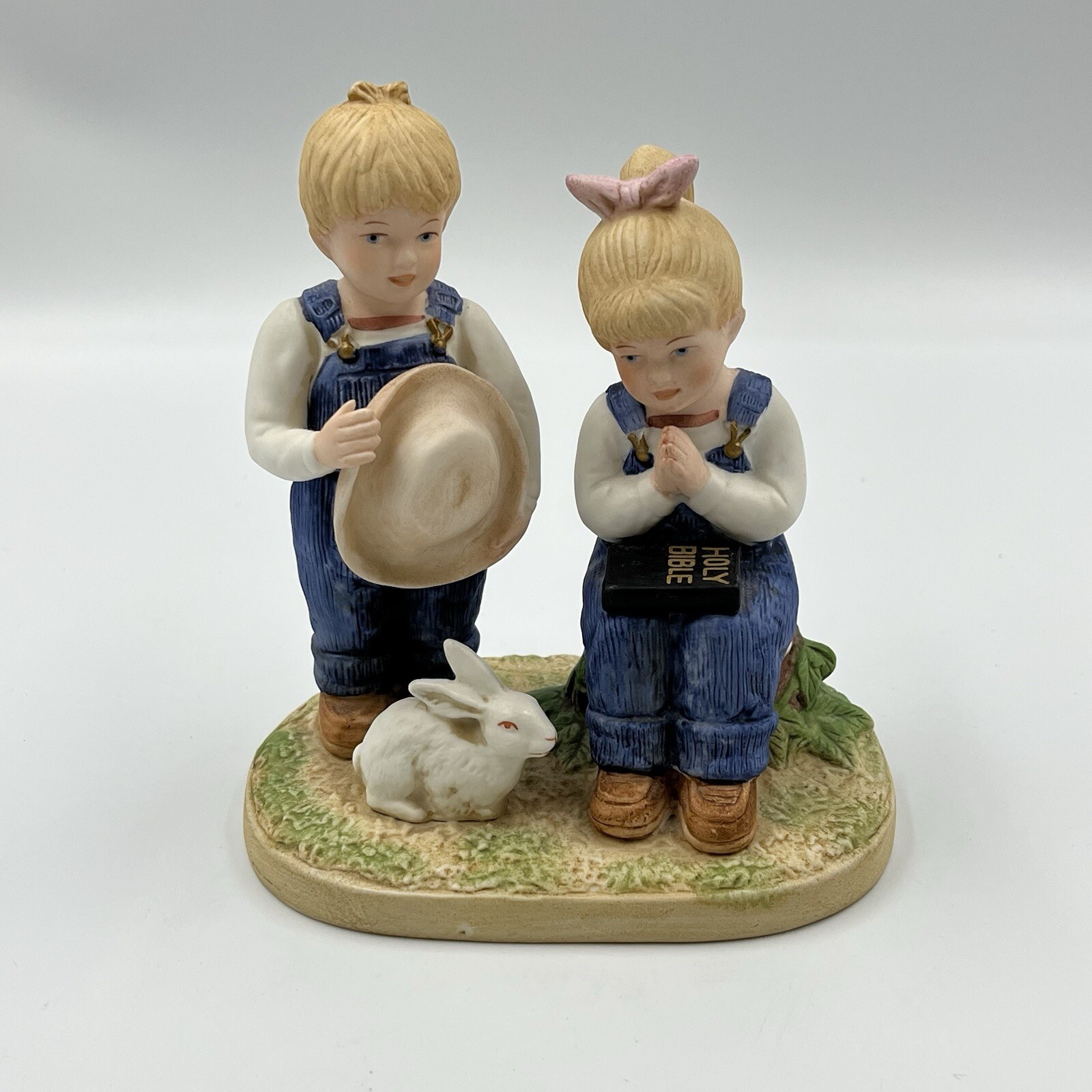 Vintage 1985 HOMCO Denim Days Figurine- Jesus Loves Us #8867 W/Holy Bible 5.0″