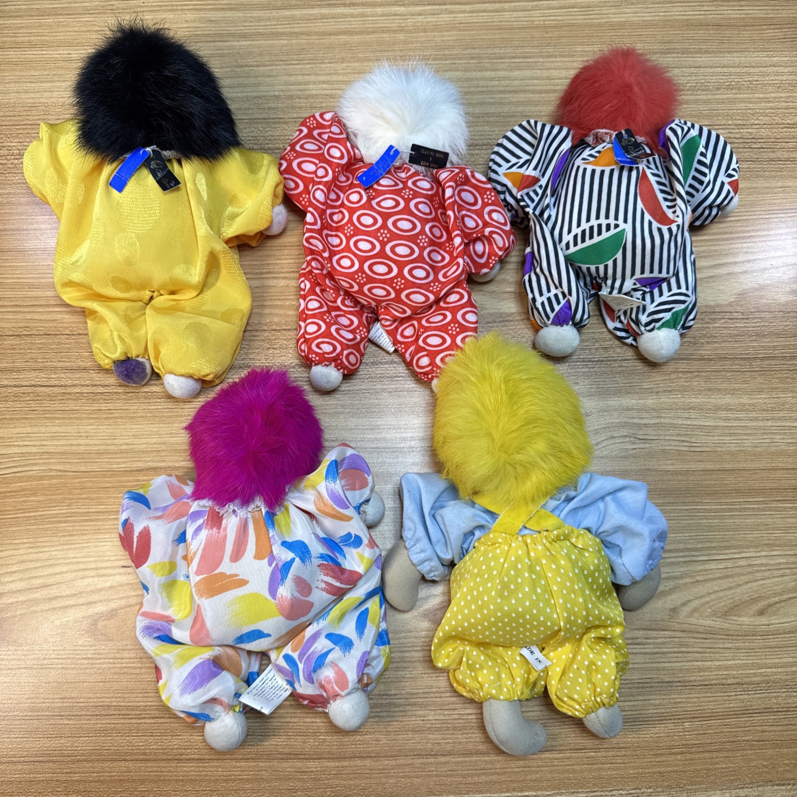Lot Of 5 Vintage Q-Tee Clown Porcelain & Fabric Handmade Doll Sand Filled Weight