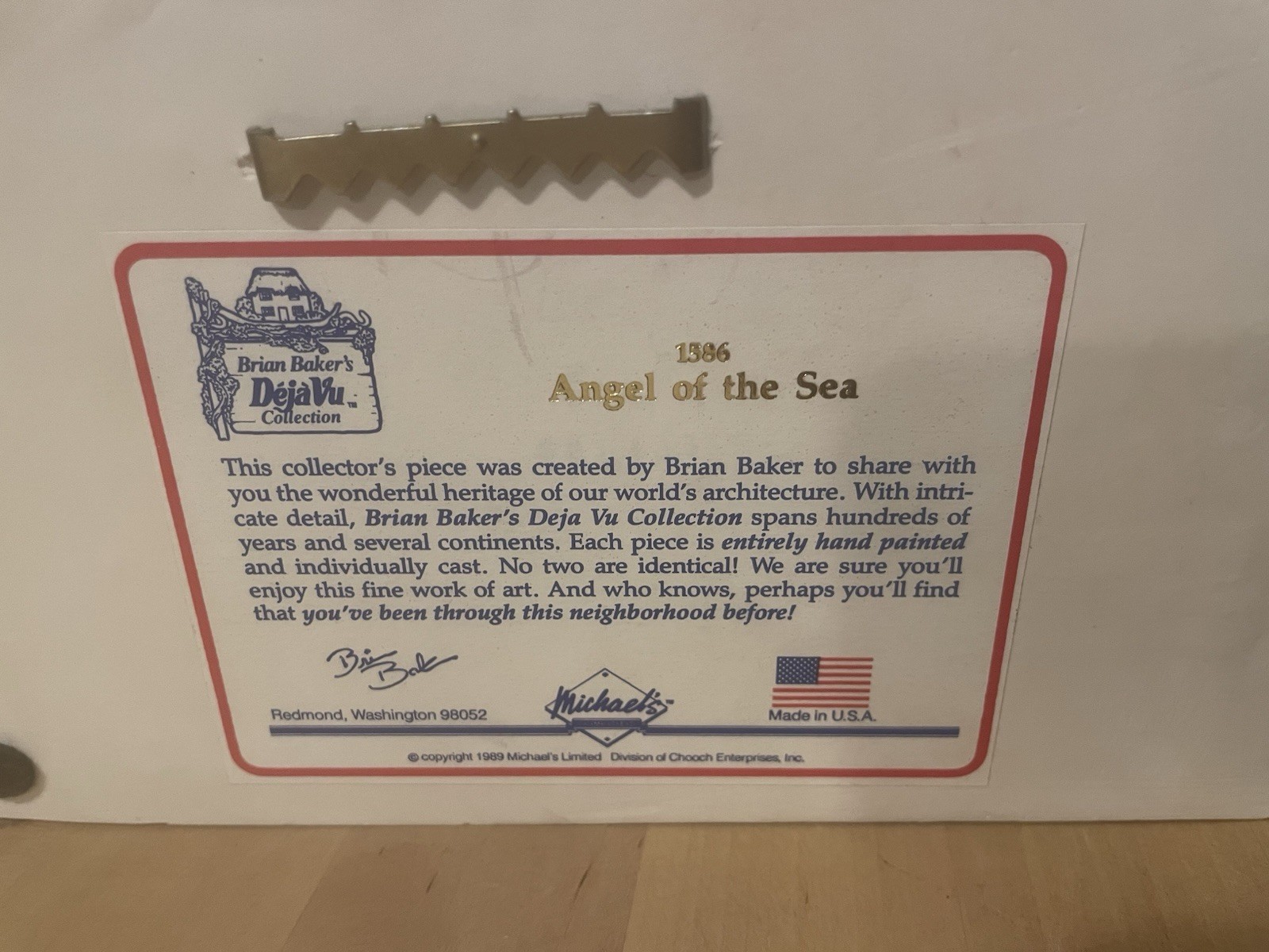 1991 Brian Baker’s Signed Déjà Vu Collection #1586 Angel Of The Sea 3D Art W Box