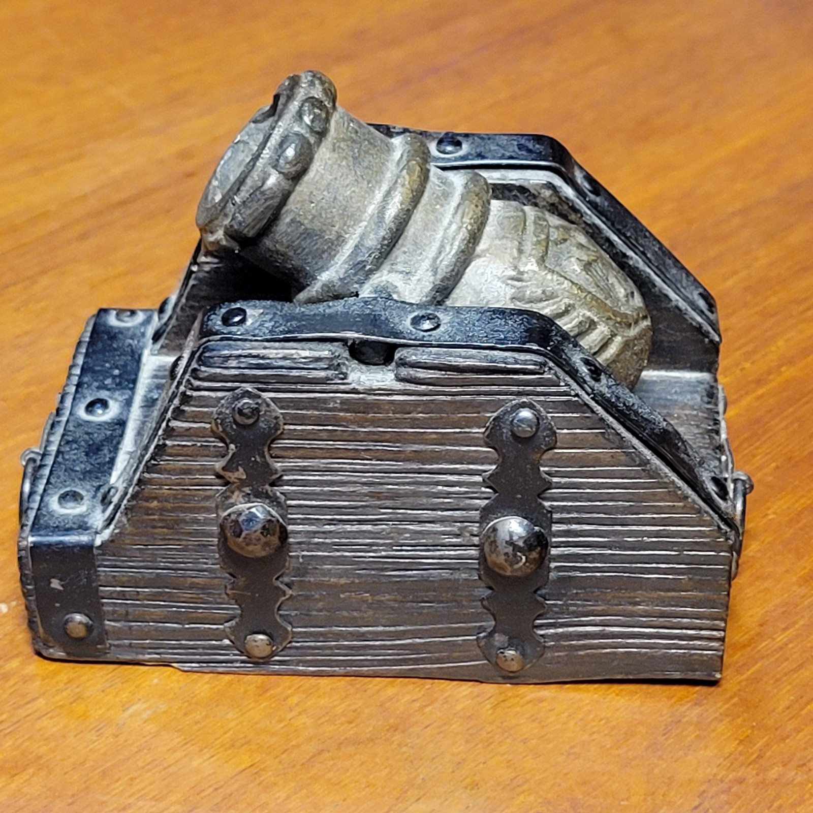 Vintage Metal Wood Cannon SPAIN Coat of Arms Miniature Replica
