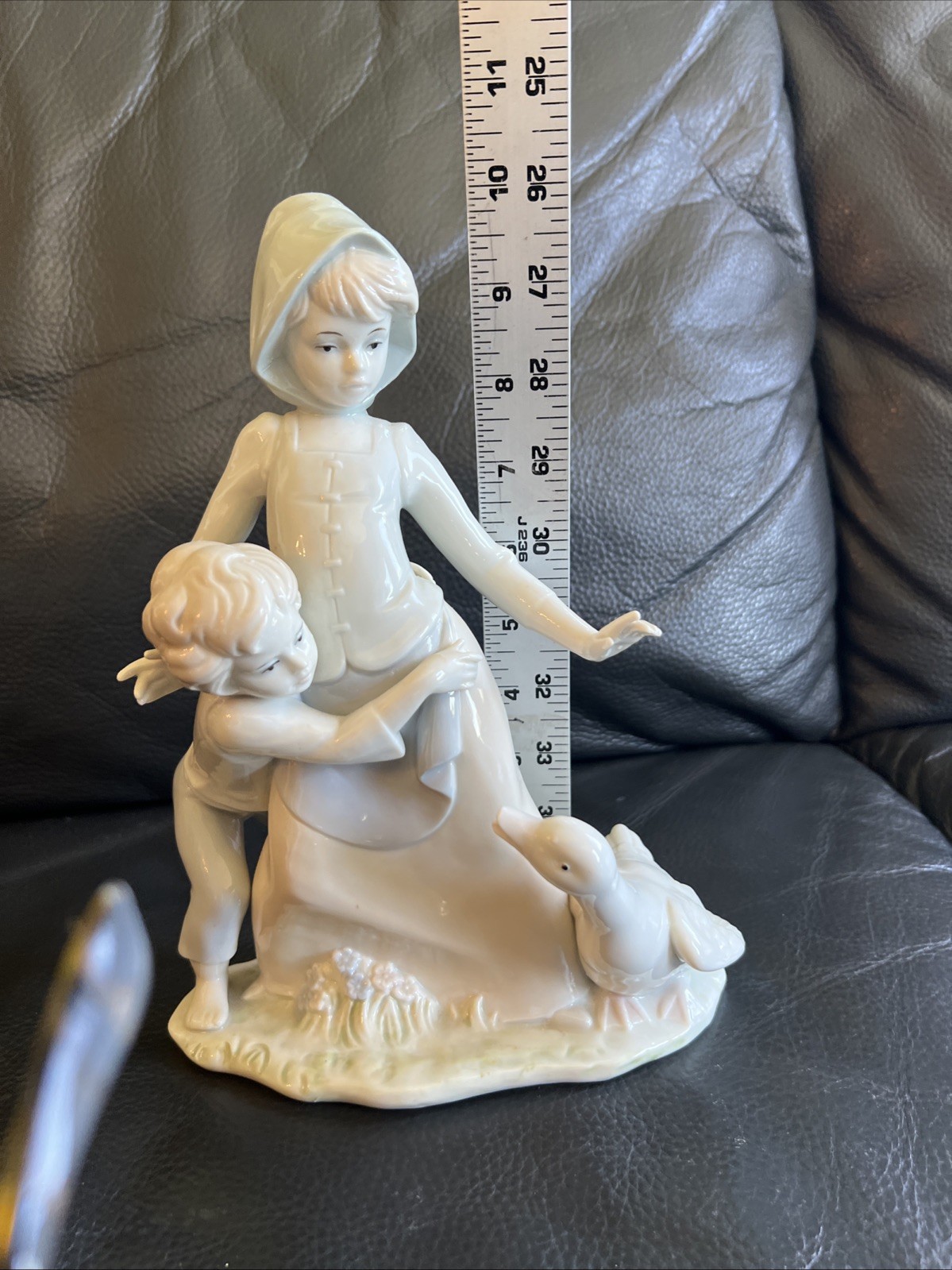 Vintage Crafted Woman Boy And Goose Large Figurine 9 1/2 In