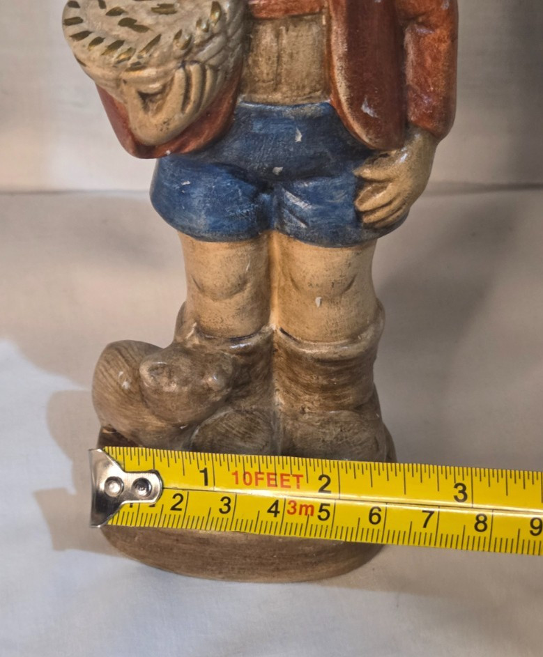Vintage Chalkware Figurine Hand-Painted Farmers Boy with Pig Hummel Style 8″