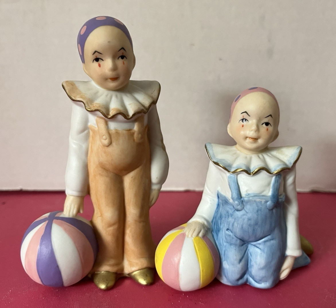 2 Harlequin Pierrot Porcelain Figurines– Made in Sri Lanka–3″ & 4″–pre-owned