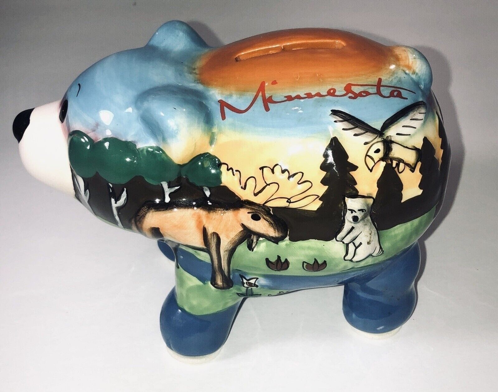 Minnesota Hand painted Ceramic Bear Bank,Figurine Raised Surface Hand Painted