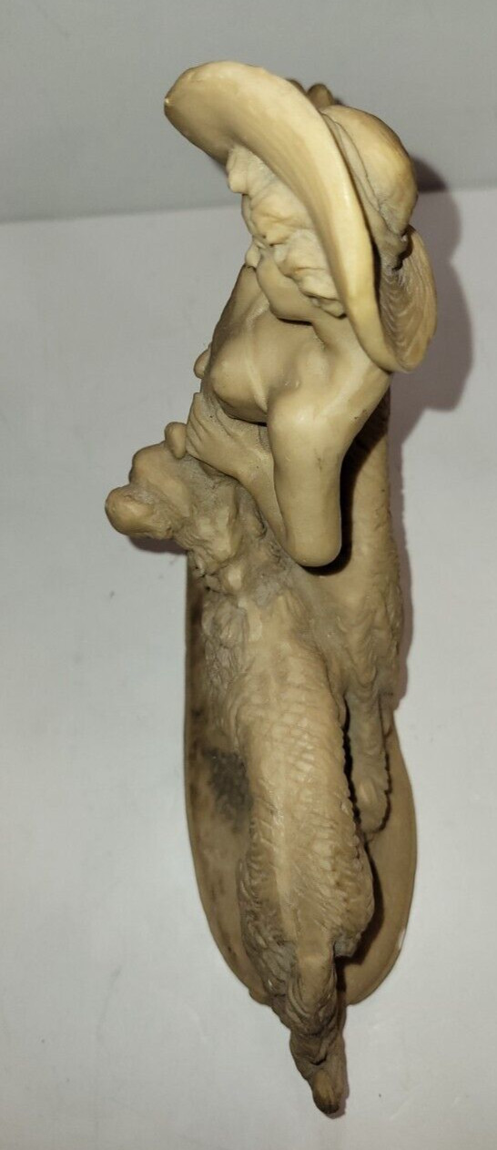 11.25″ Art Deco Resin Statue Lady in a Hat w/2 Wolfhound Borzoi Dogs 1920s Style